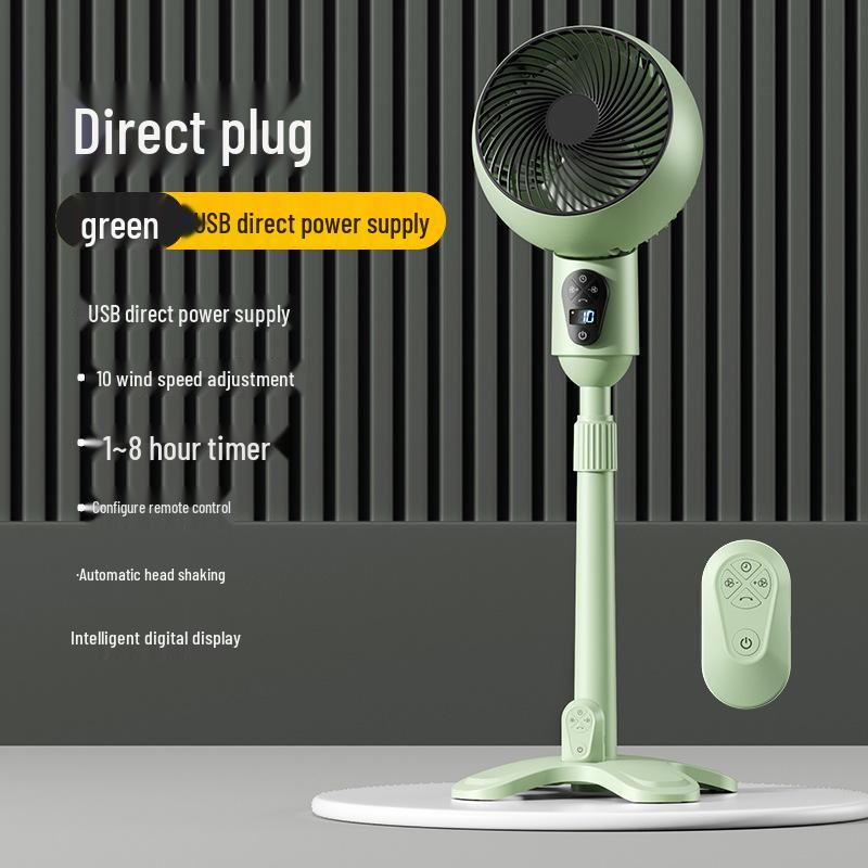 Rechargeable Remote-Controlled USB Air Circulation Floor Fan with Oscillation and Large Air Volume for Home or Office