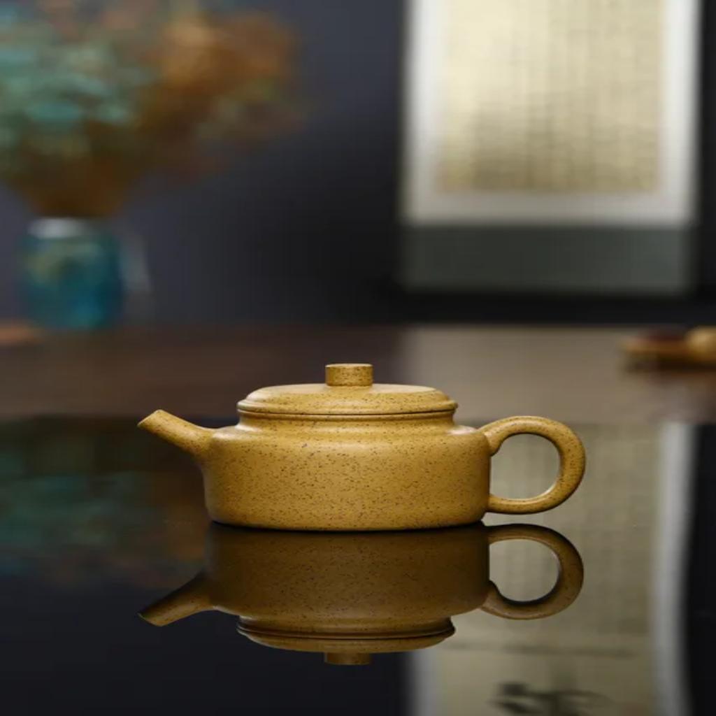 Handmade 160cc Yellow Orange Peel Master Kettle Flat Teapot - Grapefruit Peel Infused Oolong Tea Ceremony Health Pot - Your Favo