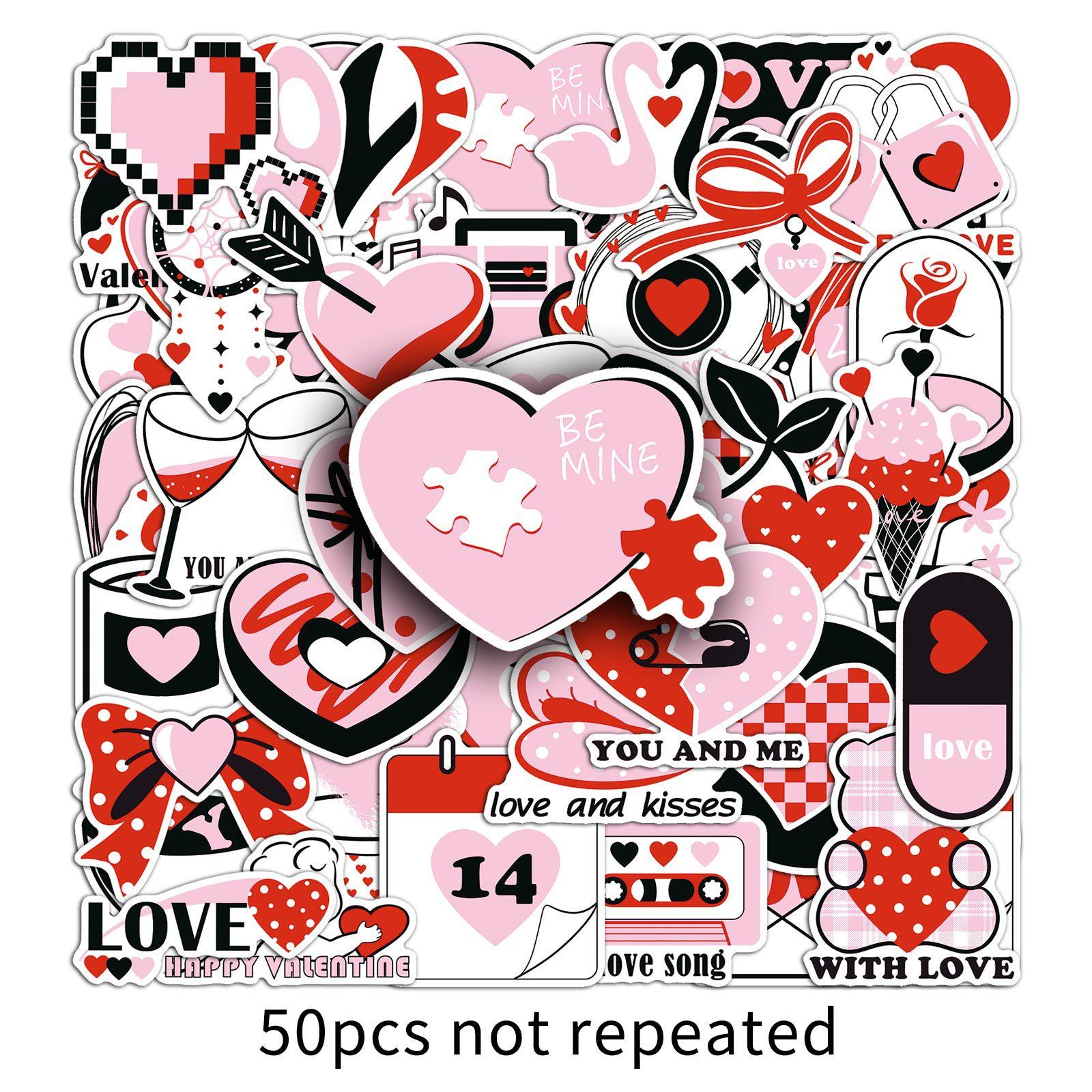 

50 Черно-розовых граффити-стикеров на День святого Валентина, нарисованных вручную, без нарушения авторских прав, для украшения фестиваля, наклейки для чехла мобильного телефона, чемодана
