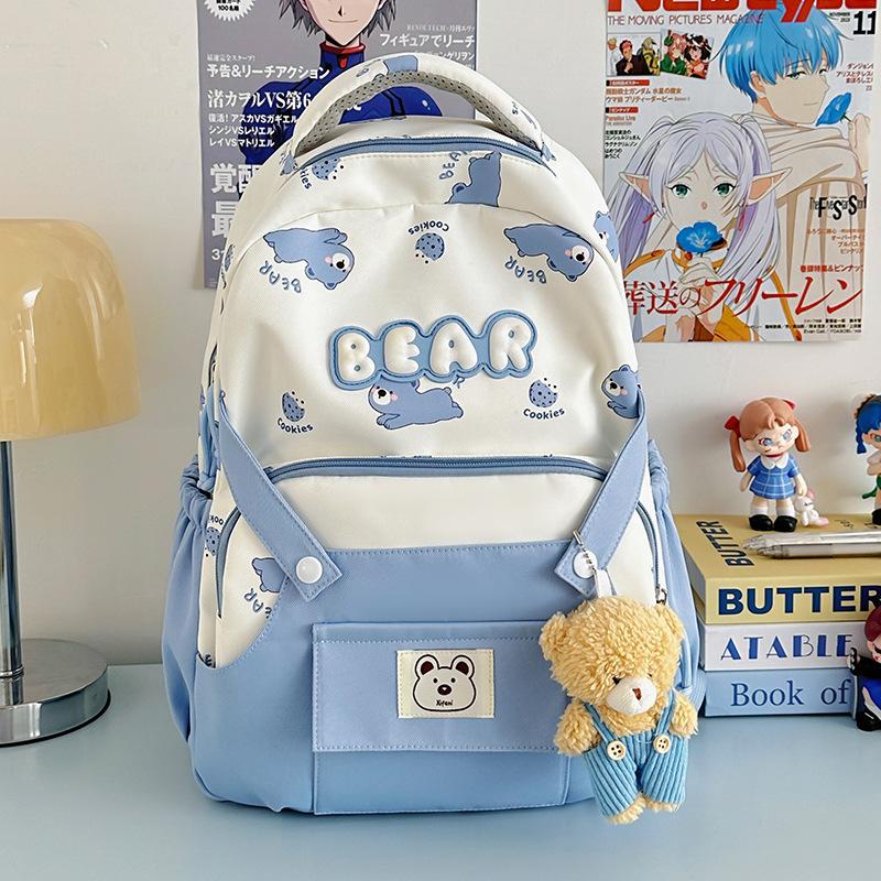 Schoolbag Junior High School Student Backpack Female Japanese Cute Bear Campus Large Capacity School Bag Girl Versatile Casual Backpack