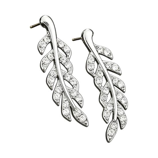 Delicate Leaf Jewelry 1 Pair Rhinestone Stud Earrings, Sparkly Faux Crystal Ear Climber Natural Inspired Earrings Cubic Zirconia Branch Arc
