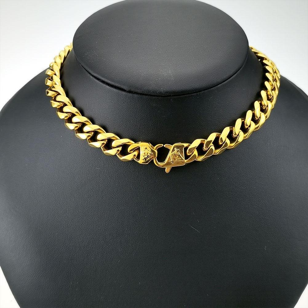 Necklace Mens Women Freemasonry Masonic Mason Stainless Steel 11mm Width Yellow