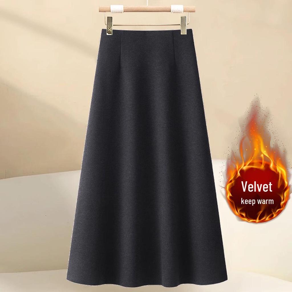 Women's Thickened Wool A-Line Skirt for Fall/Winter 2025 - High-Waisted, Hip Covering, Slimming Mid-Length Design