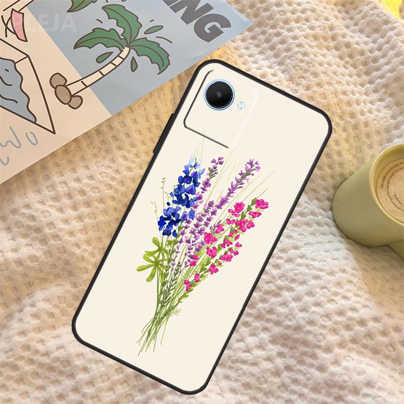 Lavender Purple Flowers Case For Realme C67 C63 C55 C51 C75 C61 C53 C35 C65 C71 11 12 13 14 15 Pro Plus GT6 GT7 Pro