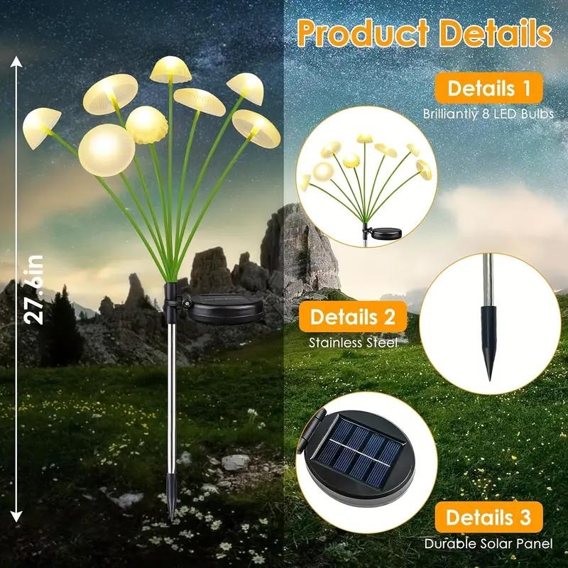 Solar 6-Head Jellyfish Mushroom Lamp Garden Decorative Lights Outdoor Landscape Ground Insert Lawn Party Decoration Lighting