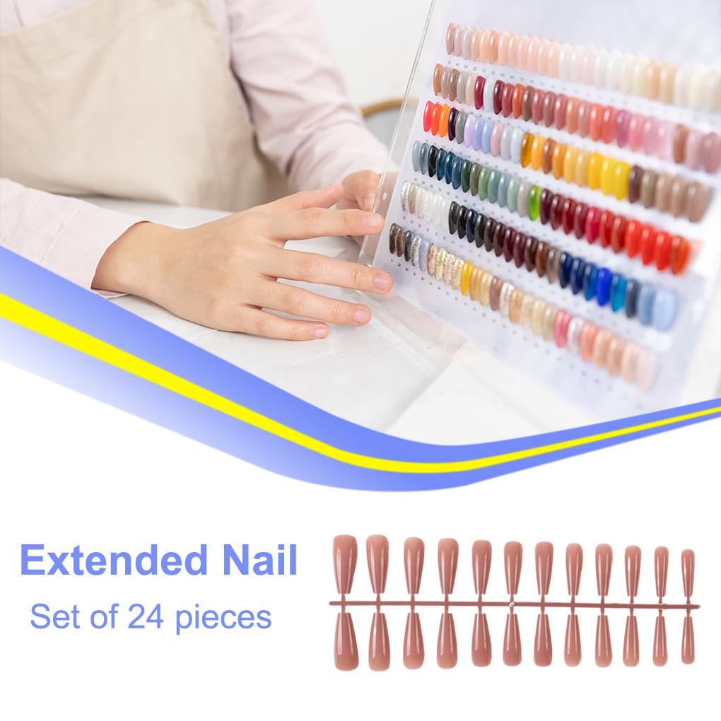 24 Pieces Extra Long Press on Nails Artificial DIY Solid French Graceful Colour-fast Nail for Manicure Salons Art