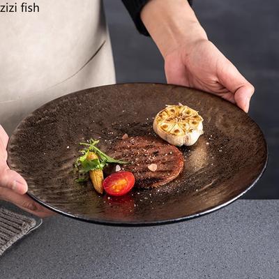 Retro Steinmuster Flacher Teller Keramik Steakteller Sashimi-Teller Sushi-Schale Salatteller Molekularküche Kreatives Geschirr