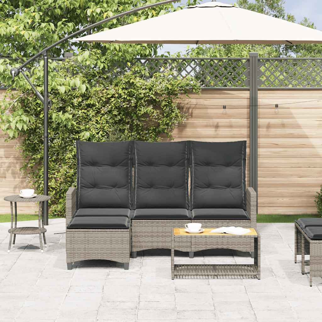 Garden Sofa with Reclining Function Cushions L Shaped Grey Poly Rattan