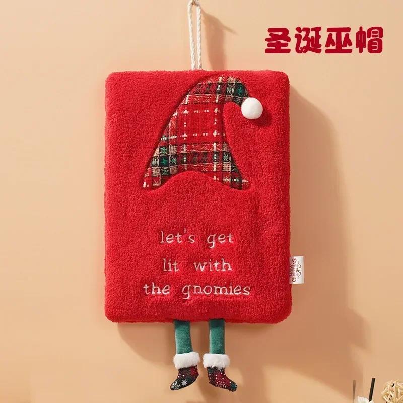 New Christmas Hand Towel Hanging Type Thickened Coral Fleece Towel Kitchen Absorbent Quick Drying Rag Cartoon Hand Towel