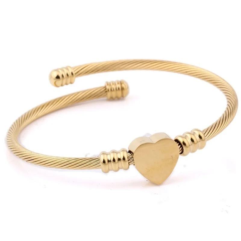Three-color Stainless Steel Wire Braided Bracelet, Cable, Titanium Steel Heart-shaped Bracelet, Rose Gold