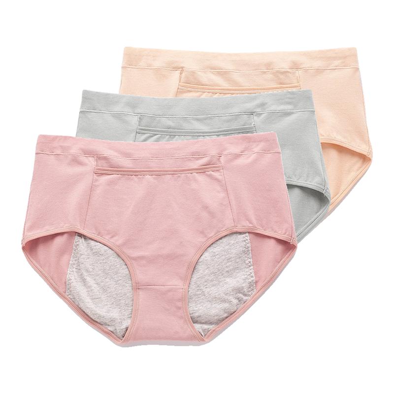 3Pcs Women's Menstrual Underwear Leakproof Briefs Ladies Comfortable High Waist Panties Hygienic Plus Size Pants L-4XL