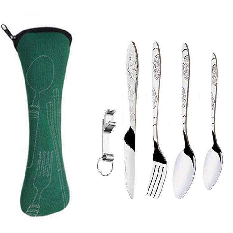 Tragbares Edelstahl-Besteckset - 5-teiliges Reisebesteck mit Messer, Gabel, Löffel und kleinem Löffel für Camping & Outdoor