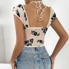 European-American Spicy Girl See-through Low-cut Lace-up Flocked Short Tank Top K0652
