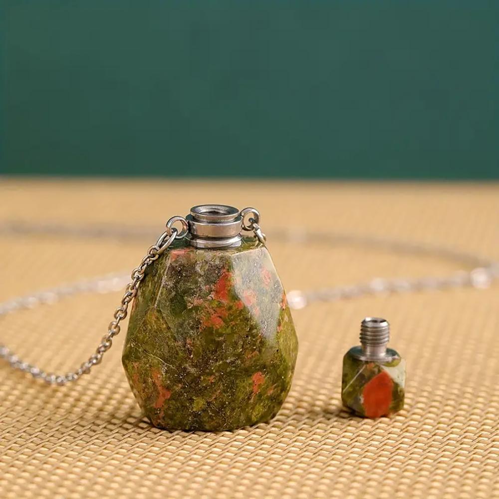1pc Natural Stone Perfume Bottle Pendant Necklace Stainless Steel Aromatherapy Essential Oil with Stone Quartz for Women