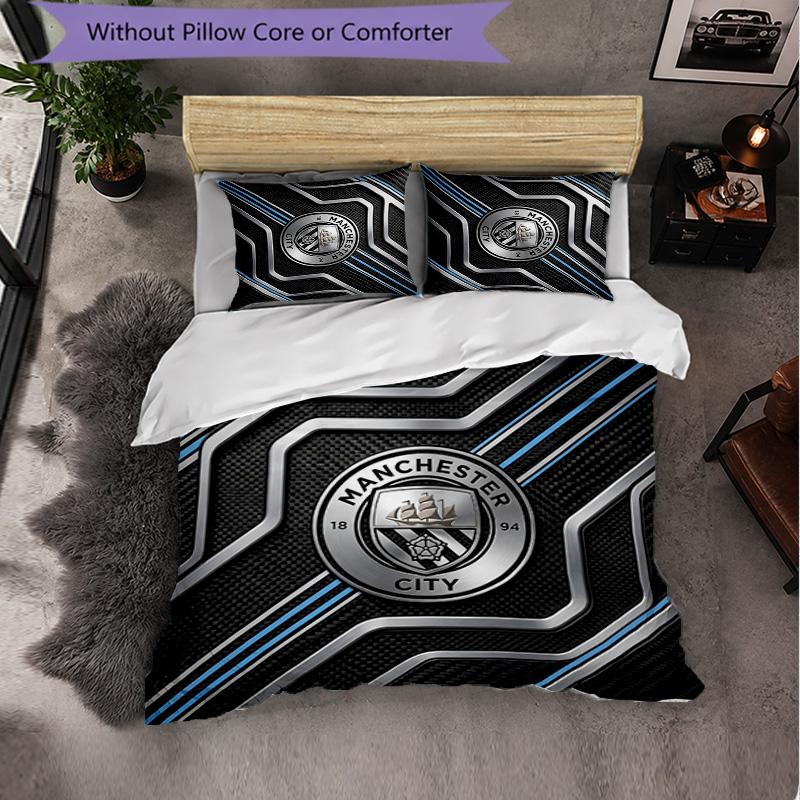 Set Lenzuola Manchester City Modello 3 Pezzi Morbida Copripiumino in Microfibra con Federe per Camera da Letto