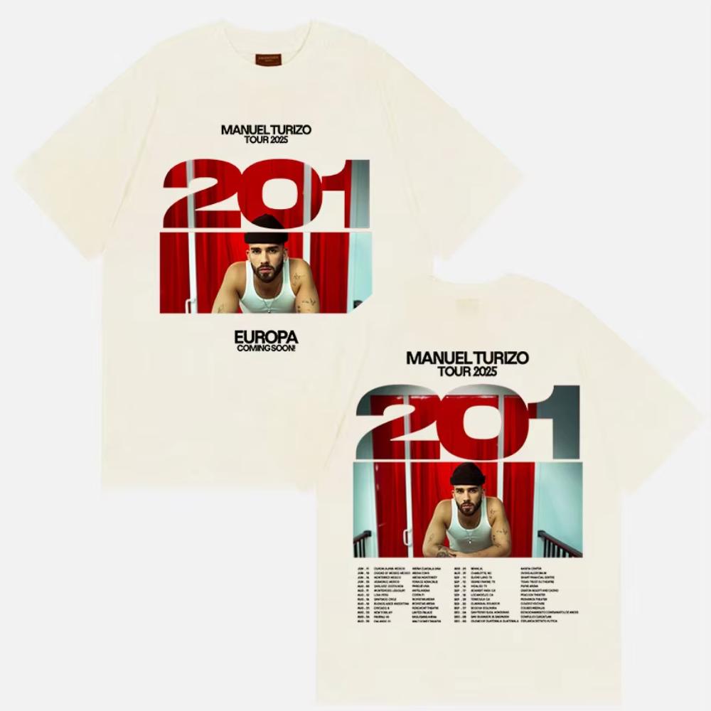Rapper Manuel Turizo Tour 2025 Grafik T-Shirt Herren Hip Hop Locker Kurzarm T-Shirts Vintage Übergroß Baumwoll-Tee Streetwear