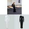 Sexy Young Woman Dress With Spliced Milk Silk Fabric And Pleated Long Sleeves For Casual Autumn Wear