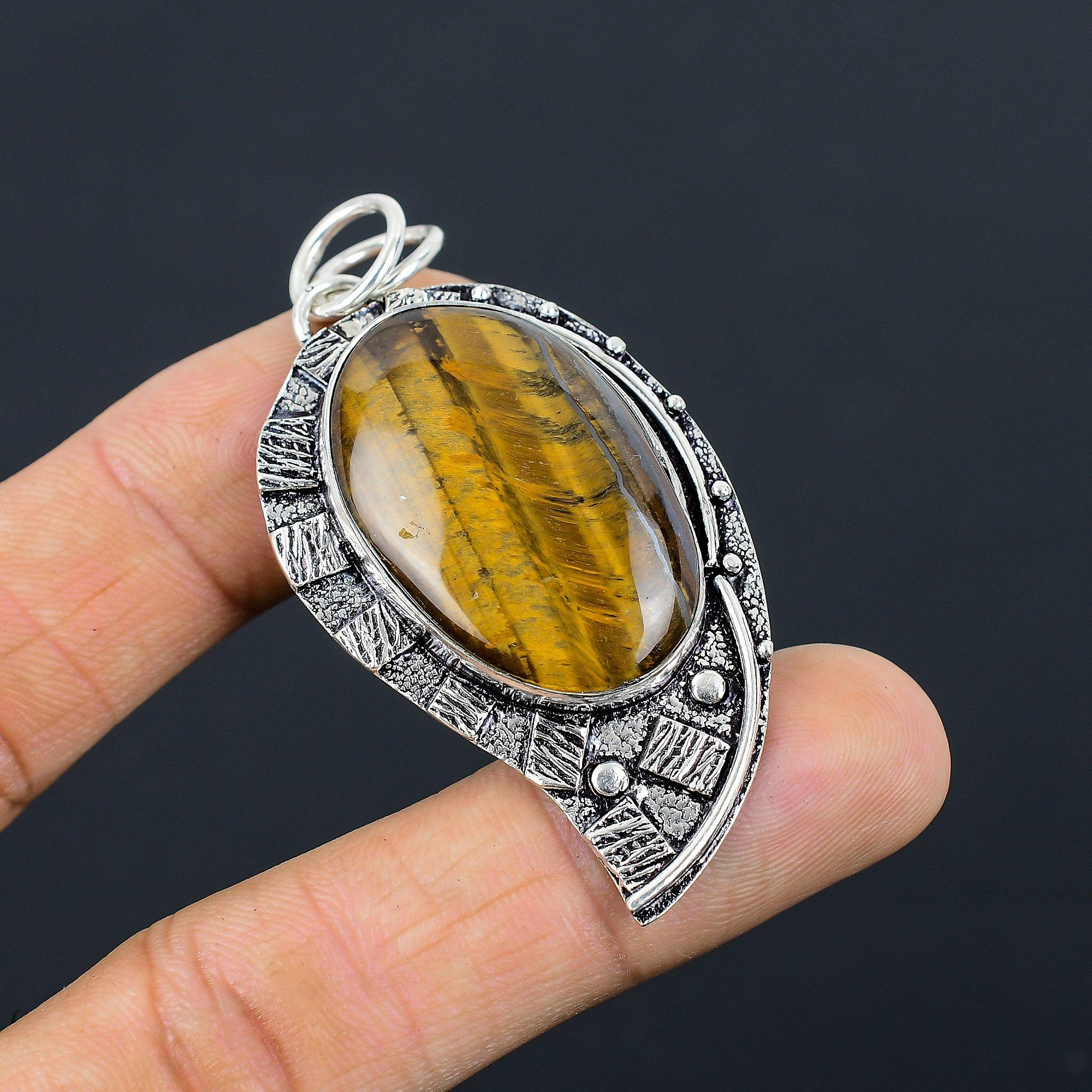 

Sterling Silver Oval Sacral Chakra Tiger Eye Stone Anniversary Wedding Pendant