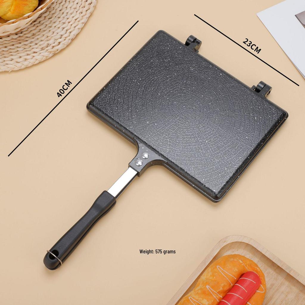Introducing the "Double-Sided Striped Grill Pan" – perfect for sandwiches, steaks, and eggs.