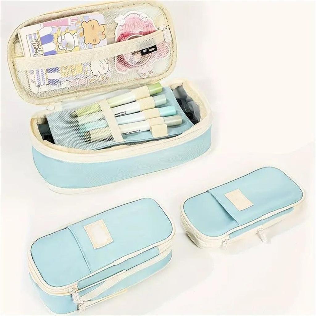 Large Capacity Expandable Pencil Case, Color Block Pencil Pouch, Transformable Stationery for Students