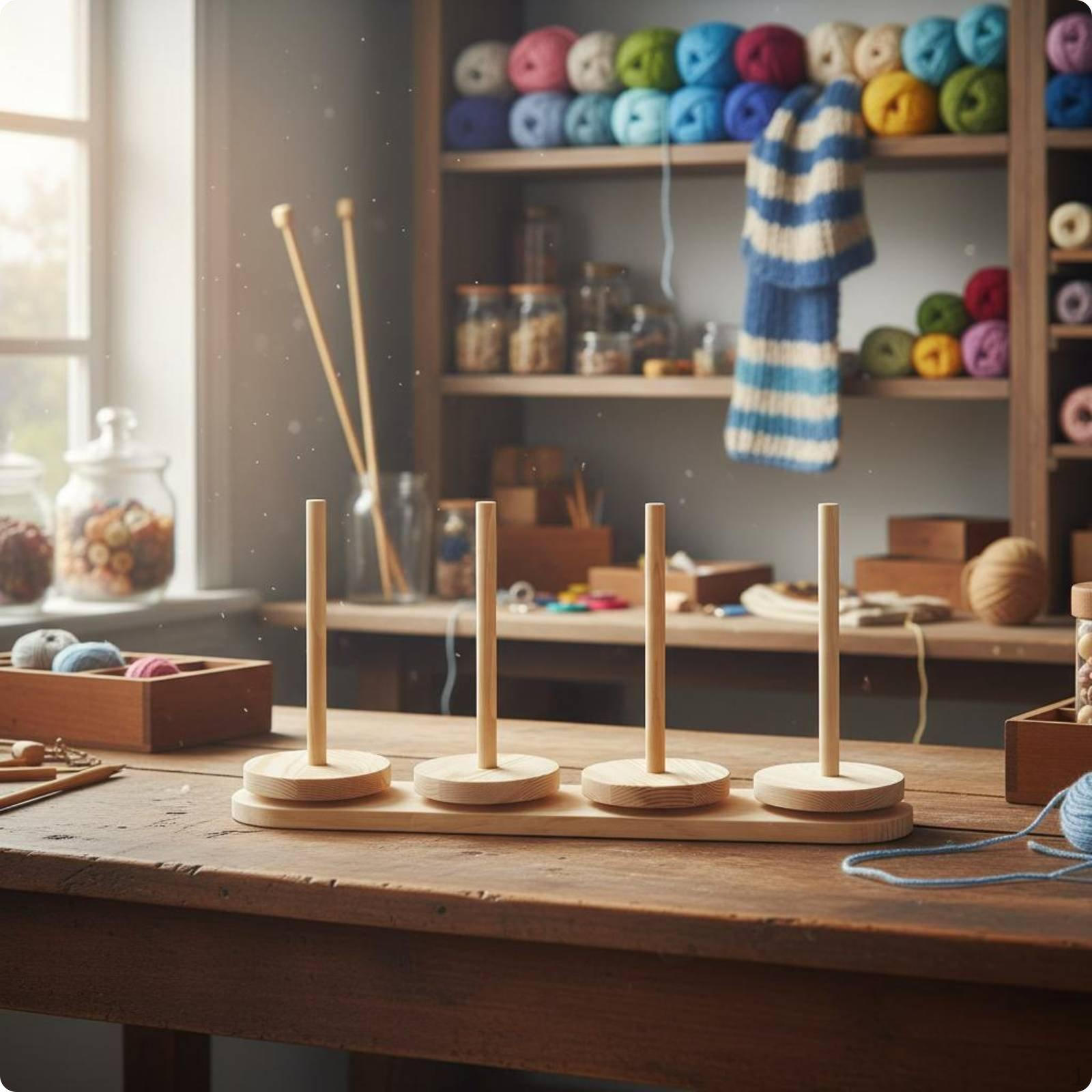 Wooden Yarn Holder Easy to Assemble Detachable Stand Spool for Knitters,