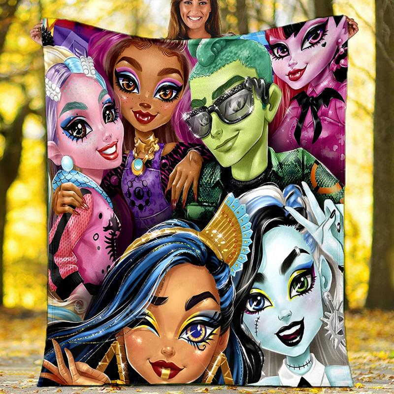 1pc Monster High (4) Theme Blanket - Digital Print, Polyester, Cozy for All Seasons, Perfect for Outdoor, Camping, and Travel