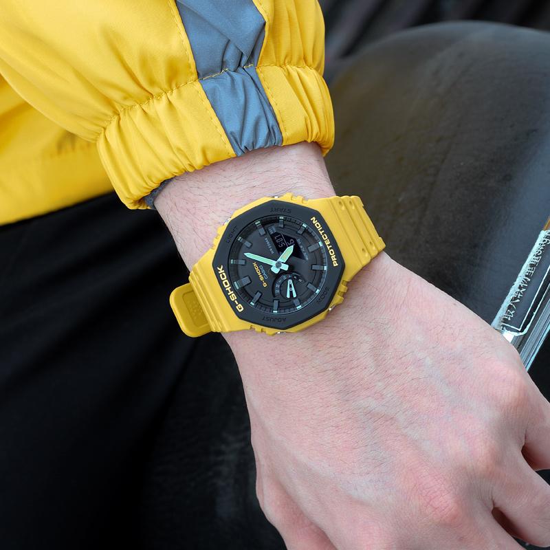 Casio LCD/Pointer Dual Display Series Octagonal Farmhouse Oak Bruce Lee Color Matching Street Retro Waterproof Sports Quartz Movement GA-2110SU-9A