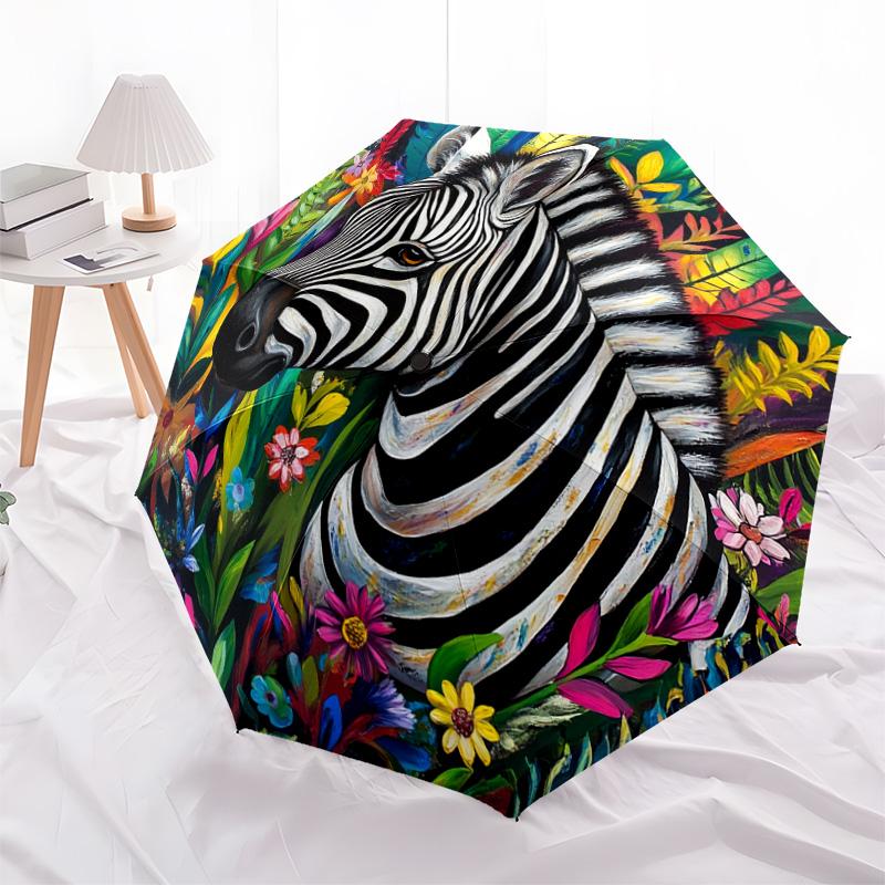 1 PC Automatic Folding Umbrella - Zebra Artwork Pattern, Portable & Foldable Design with 8 Ribs, Christmas Birthday Gifts