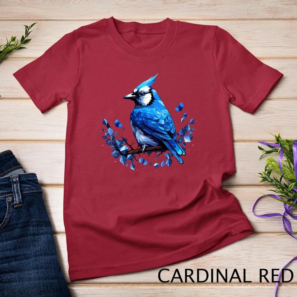 Blue Jay Geometric Patten Art,Cute Blue Jay Bird Lover Tee Unisex T-shirt 2 4XL