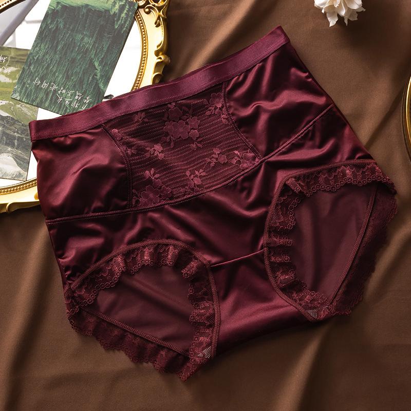 Tamanho Grande Feminino Verão Cetim Renda Sexy Borda Algodão Puro Virilha Sem Marca Cintura Alta Triângulo Calcinha