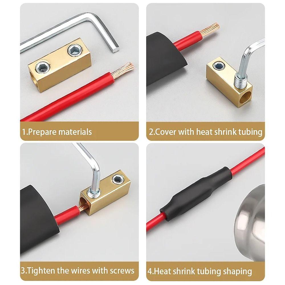 10/20Set Pressure Free Brass Terminal Block High Current Waterproof Wire Butt Joint 1 In 1 Out 10/20/60A With Heat Shrink Tubing