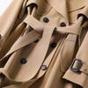 Classic Double Breasted Trench Coat with Belt, Khaki Casual Windbreaker Jacket