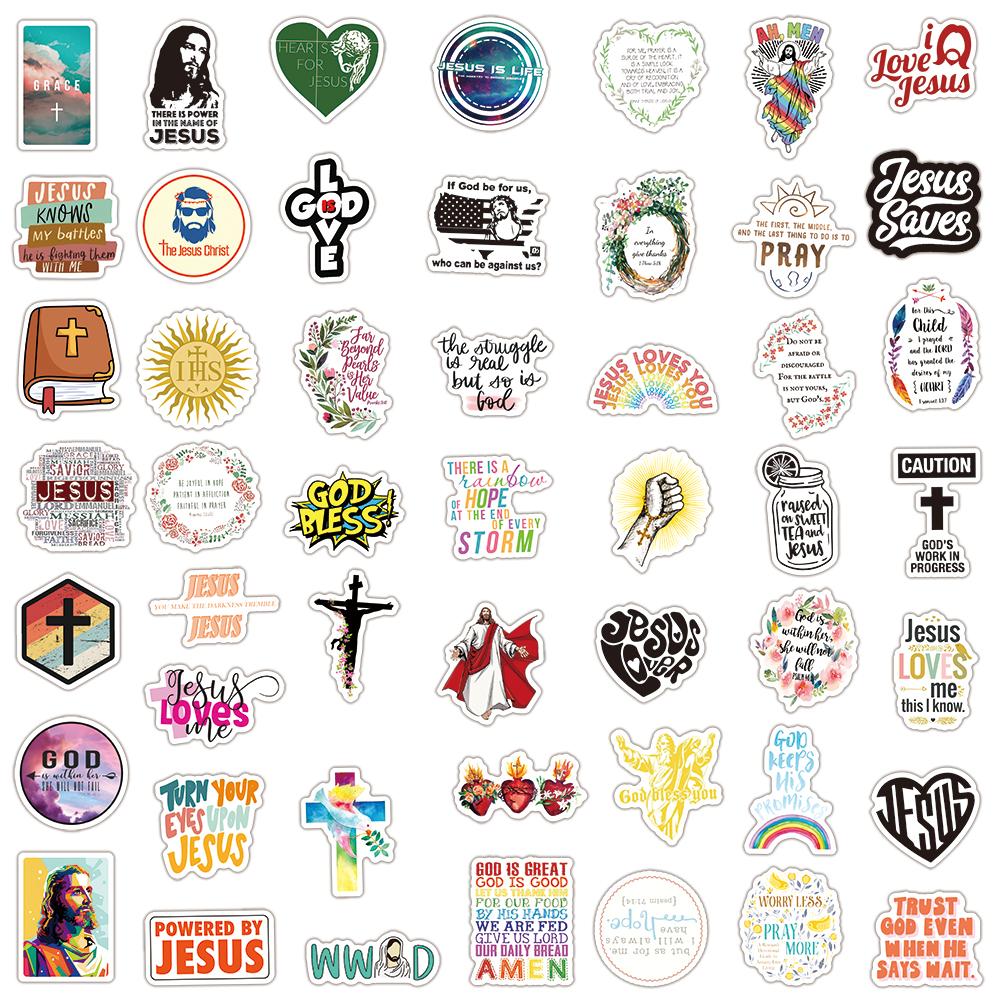 50Pcs Jesus Christian Religion Stickers Laptop Phone Case Car Scrapbook Refrigerator Luggage Wall Graffiti Decal Gift