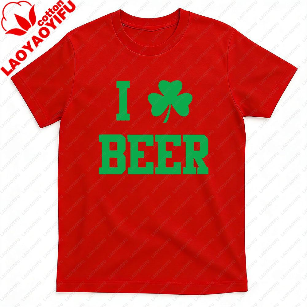 Funny St Patricks Day Shirt I Shamrock Beer Men T Shirt I Love Beer Irish Shamrock Graphic Tee St Pattys Day Casual Unisex Tops