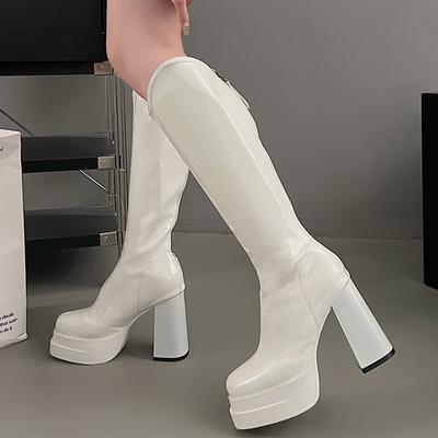 Plateau Damen High Boots Super High Heels Modeschuhe Leder Designer Winter Motorradstiefel 2024 Trend Goth Mujer Zapatos