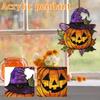 Acrylic Pumpkin Hanging Decoration with Witch Hat Halloween Theme Double Sided Flat Pendant for Indoor Outdoor Wall Door Window Display