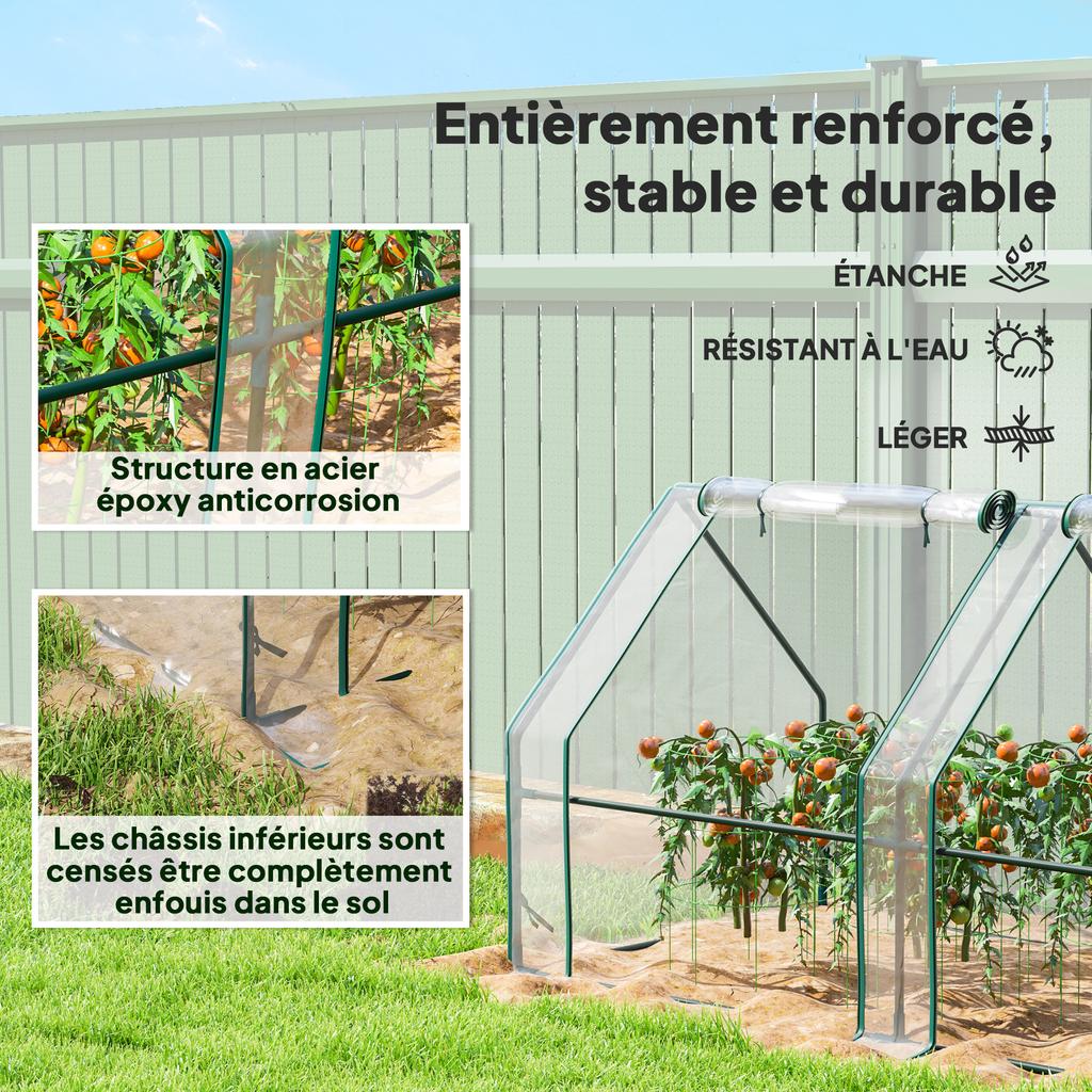 Mini Garden Greenhouse Mini Tunnel Greenhouse 4 Roll-up Zip Windows Steel PE 140 G/m² Anti-UV 360x90x90cm Transparent