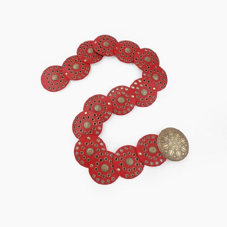 Engraved Buckle Round Disc Belt for Women Goth Waist Belt 2000s Hollowout PU Belt for Teens Girl Western Cowboy Waistband