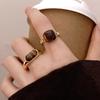 Elegant Geometric Square Brown Stone Rings for Women Men Vintage Fashion Metal Opening Rings Birthday Gifts Jewelry Accessories