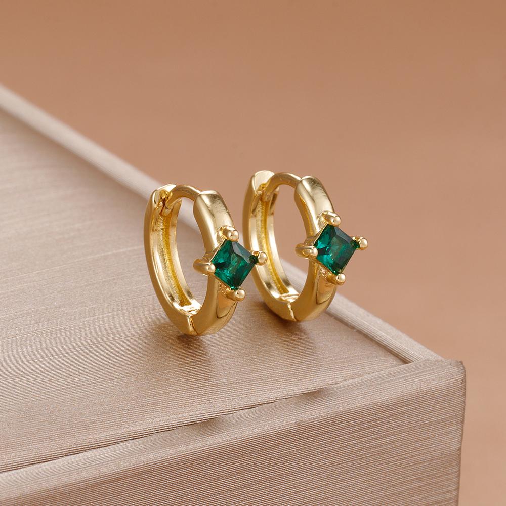 New Square Green Zircon Hoop Earrings For Women  Exquisite Student Girlfriend Fashion Jewelry Accessories Gift