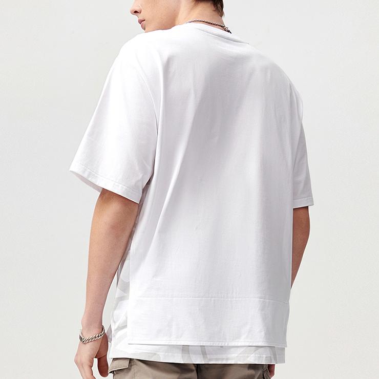 FILA Fusion Casual Sport Spliced Knitted Round Neck Short Sleeve T-Shirt Men Tops White T11M121119F-WT