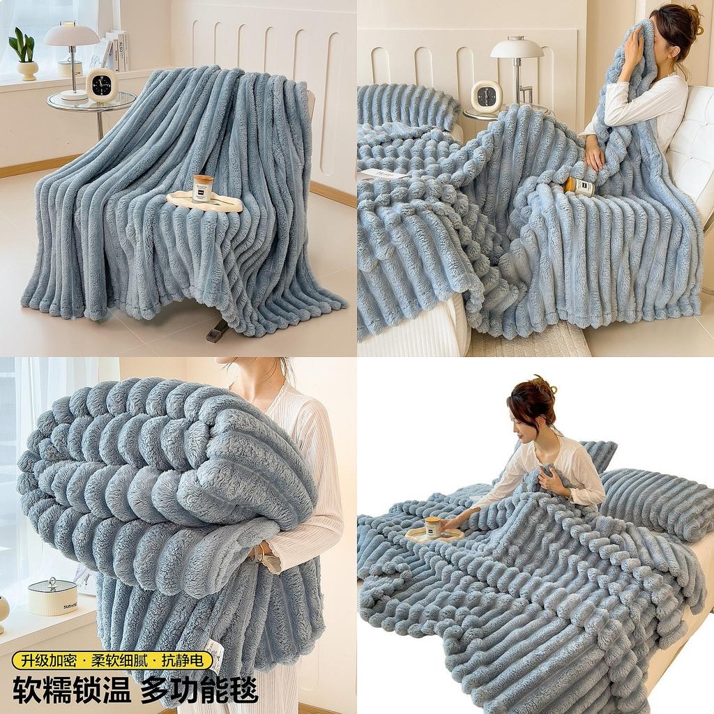 Rabbit Plush Blanket Thickened Winter Office Nap Sofa Coral Fleece Soft Warm Throw Blankets for Beds