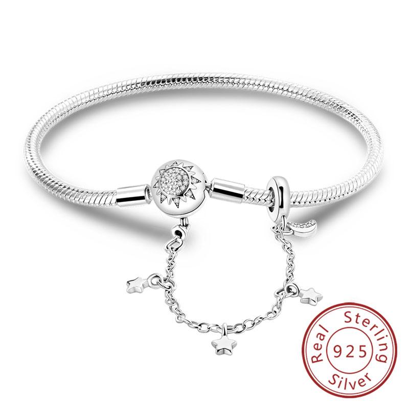 Armband Original 925 Sterling Silver Berlockarmband 17-20CM Kärlekshjärta Pave Zirkonia Armband för Kvinnor DIY Berlock Smycken Gåvor
