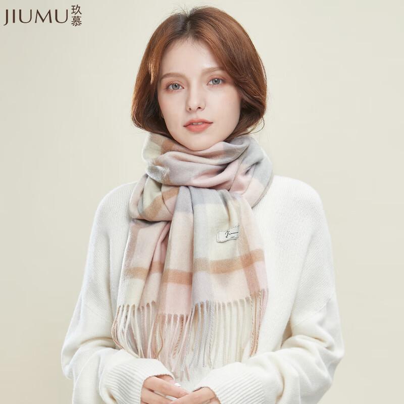 JIUMU Women's Winter Retro Plaid Wool Scarf