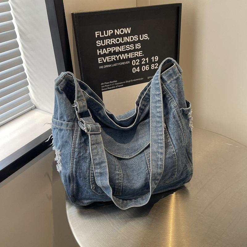Washed Denim Tote Bag Women's New Large-capacity Shoulder Bag Class Messenger Bag