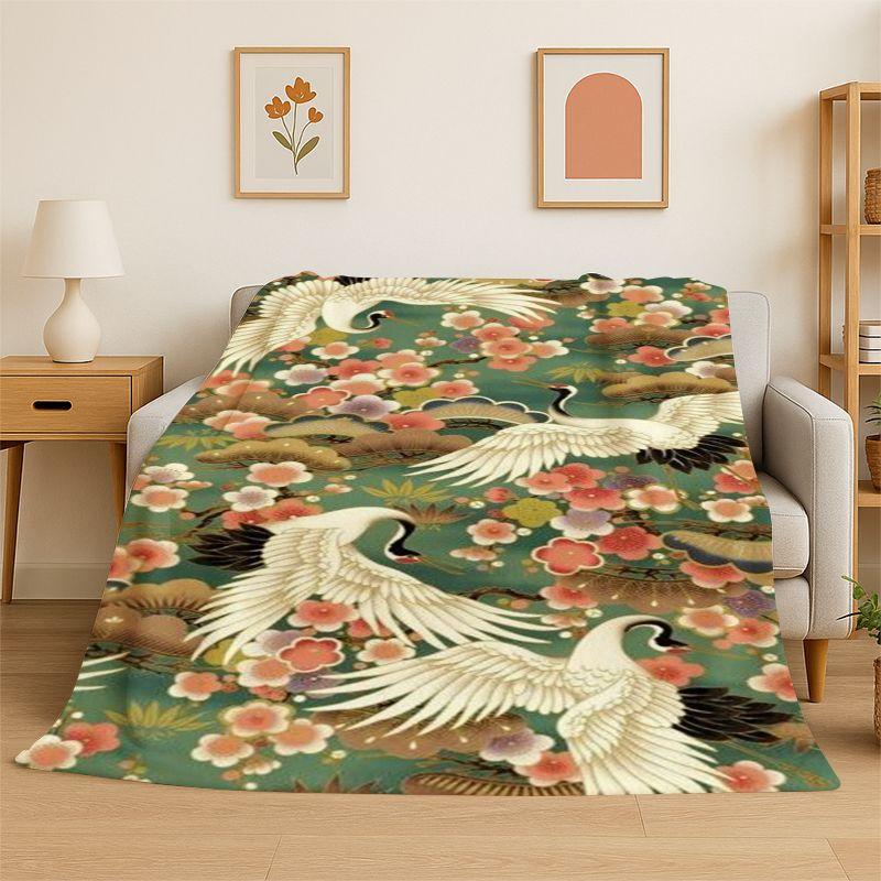 Classic Chinese Elements Style Flannel Blanket Soft Warm Throw Blanket for Bedroom Living Room Bed Travel Camping Picnic Cover