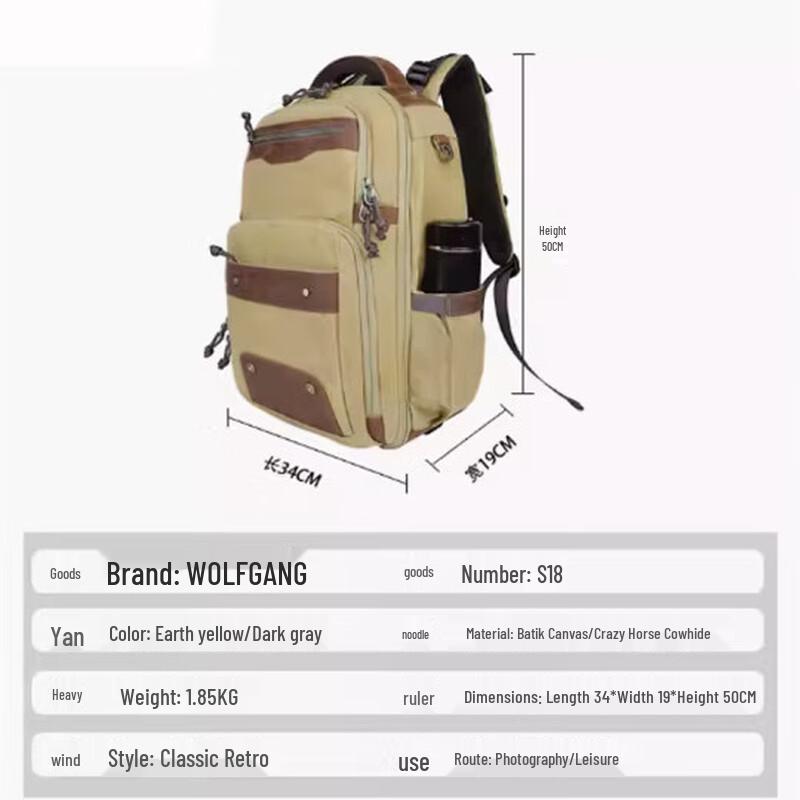 WOLFGANG SJB018 Waterproof Waxed Canvas Camera Backpack