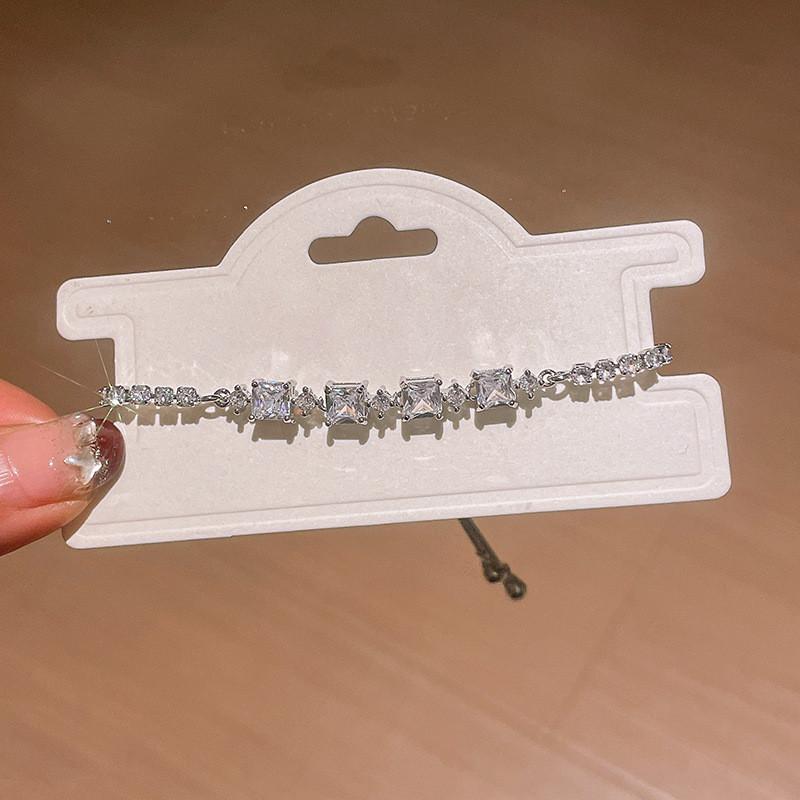 Геометрический квадратный браслет с цирконами, регулируемый, для женщин, в элегантном стиле Silver