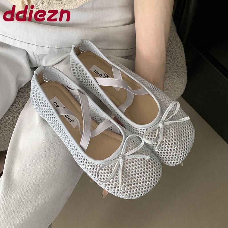 Fashion Female Butterfly-Knot Footwear Ladies Flats Mary Janes Shoes Mesh Breathable Fashion Elastic Band Women Ballet Flats Dance Shoes