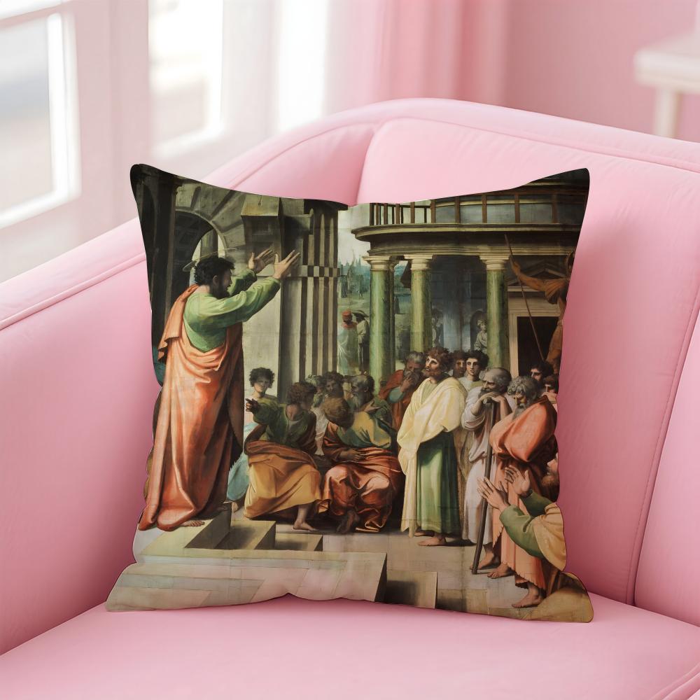 Classical RRaffaello Santi Cushion Cover Pillow Case Ultra Soft Skin Friendly Fabric Cloud Like Comfort  Concealed Zipper
